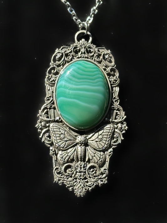 MOTH IN A COFFIN - Mother of Hades Agate Necklace