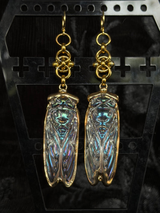 AURA SHELL - Iridescent Glass Cicada Ear Hangers