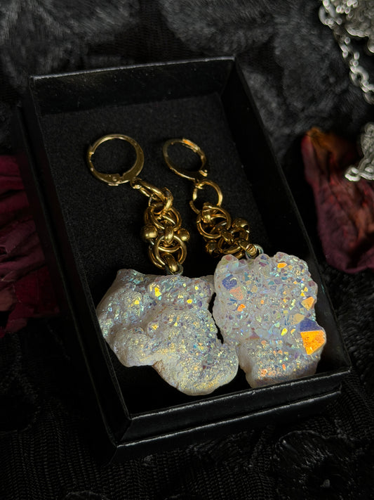 GOLD GLACIER - Druzy Quartz Chunk Ear Hanger