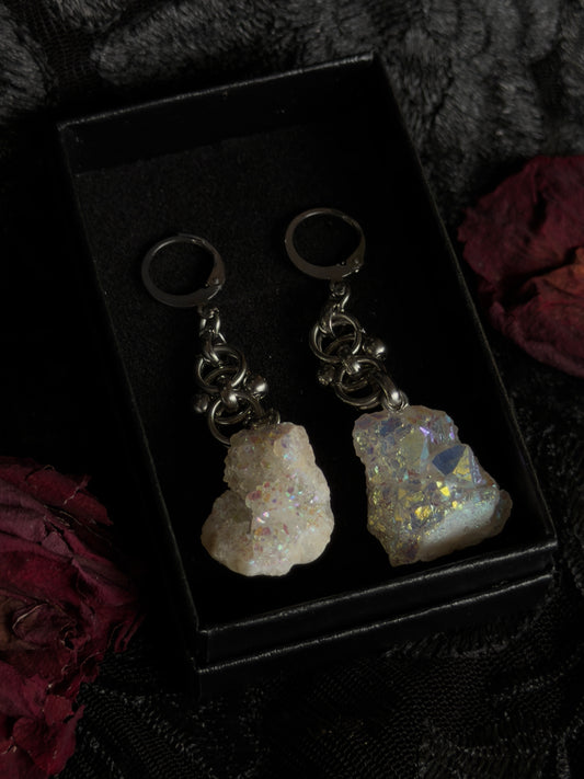 SILVER GLACIER - Mini Druzy Quartz Chunk Ear Hangers