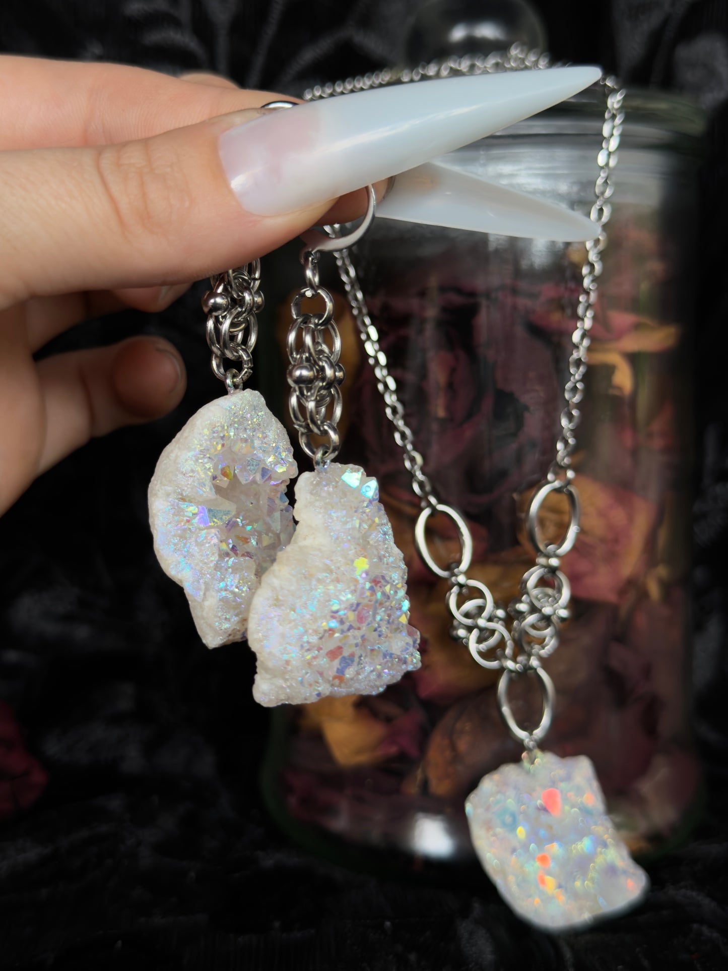 SILVER GLACIER - Druzy Quartz Chunk Pendant Necklace