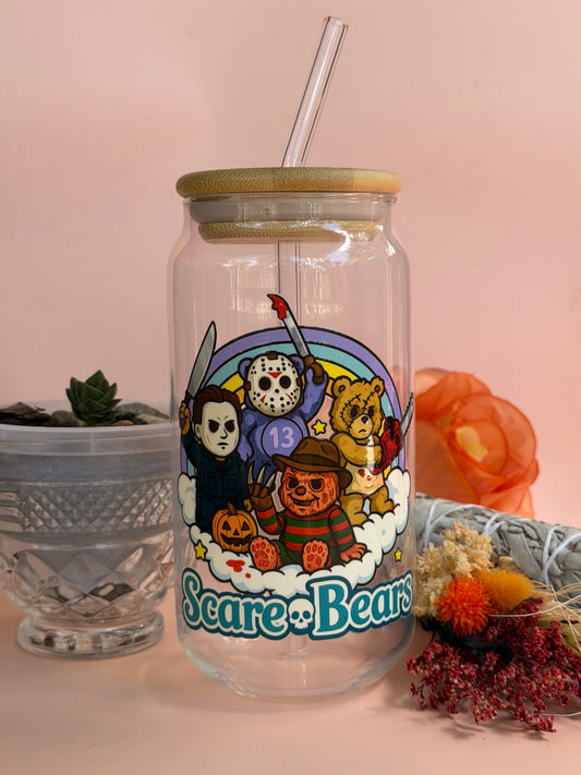 SCARE BEARS- Glass Latte Drink Cup